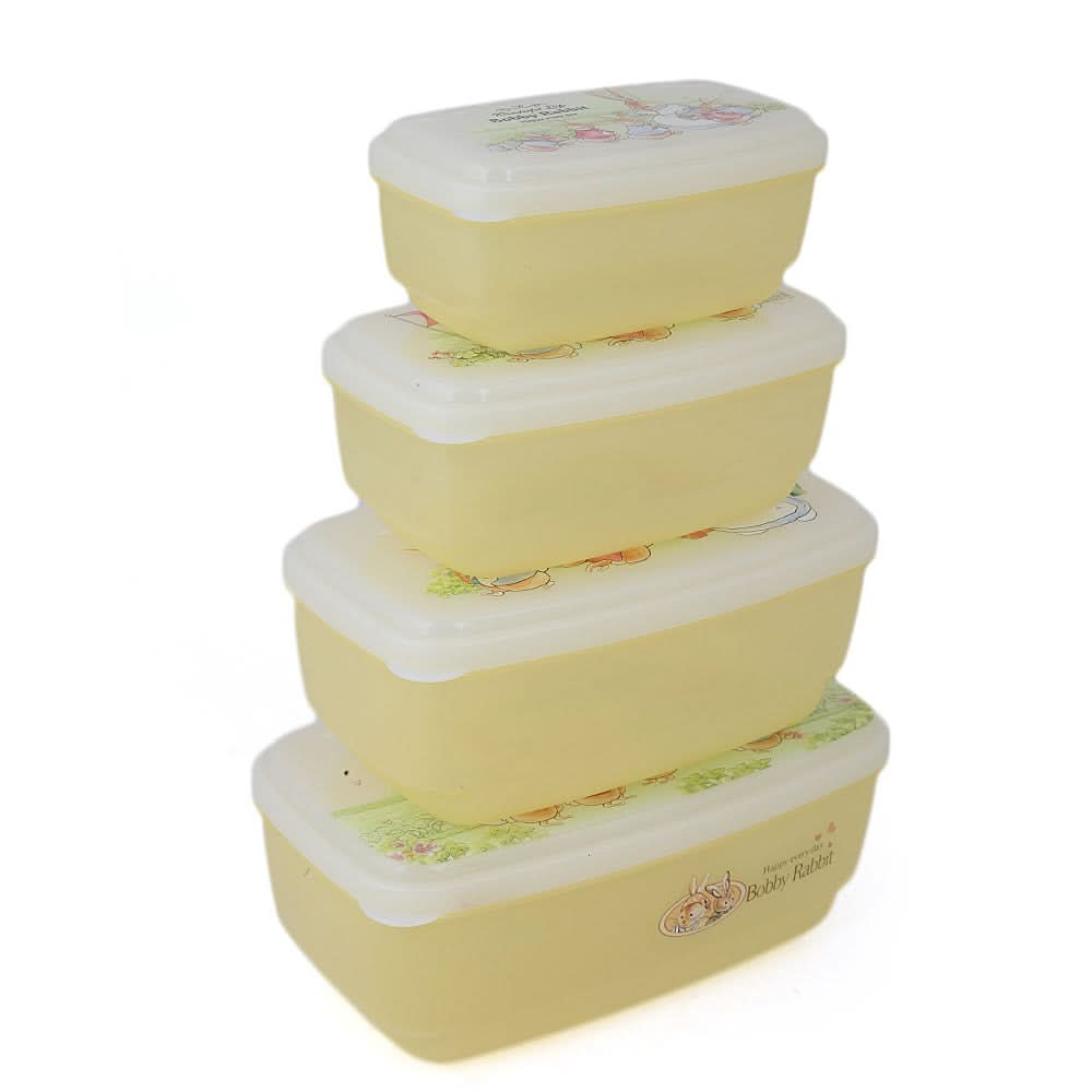 Rabbit Lunch Box 4 Pcs Set - Yellow, Home & Lifestyle, Storage Boxes, Chase Value, Chase Value