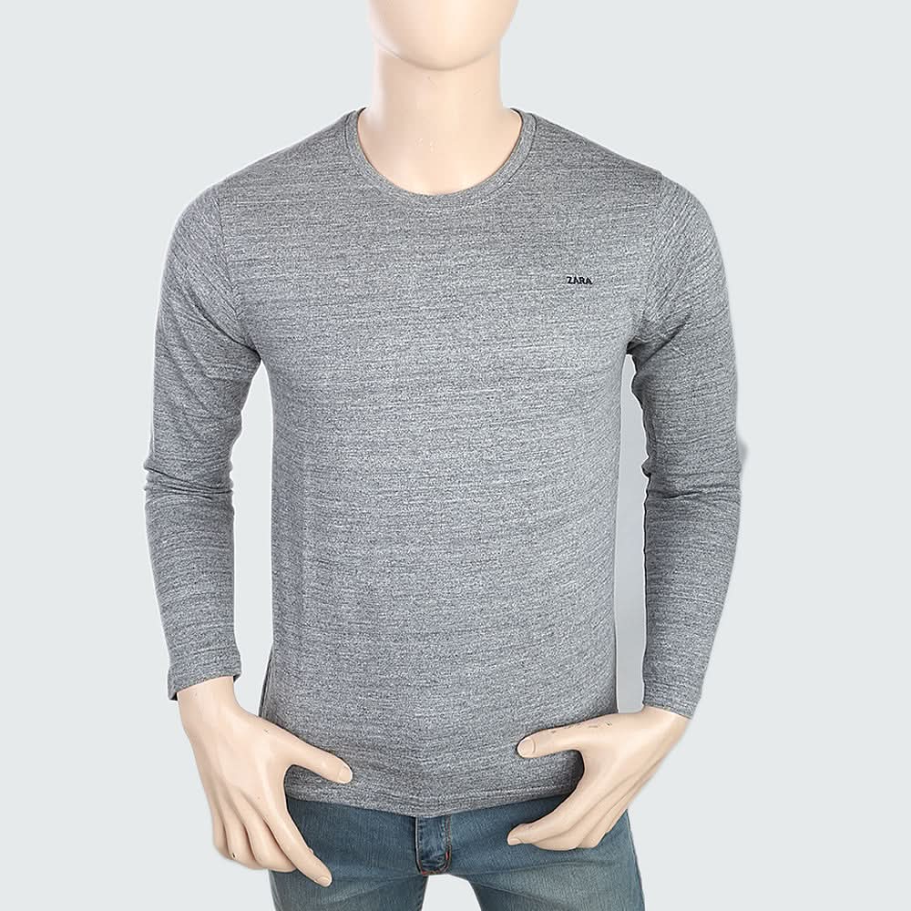 Men's Round Neck Full Sleeves T-Shirt - Grey, Men, T-Shirts And Polos, Chase Value, Chase Value