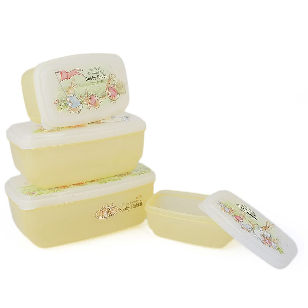 Rabbit Lunch Box 4 Pcs Set - Yellow, Home & Lifestyle, Storage Boxes, Chase Value, Chase Value