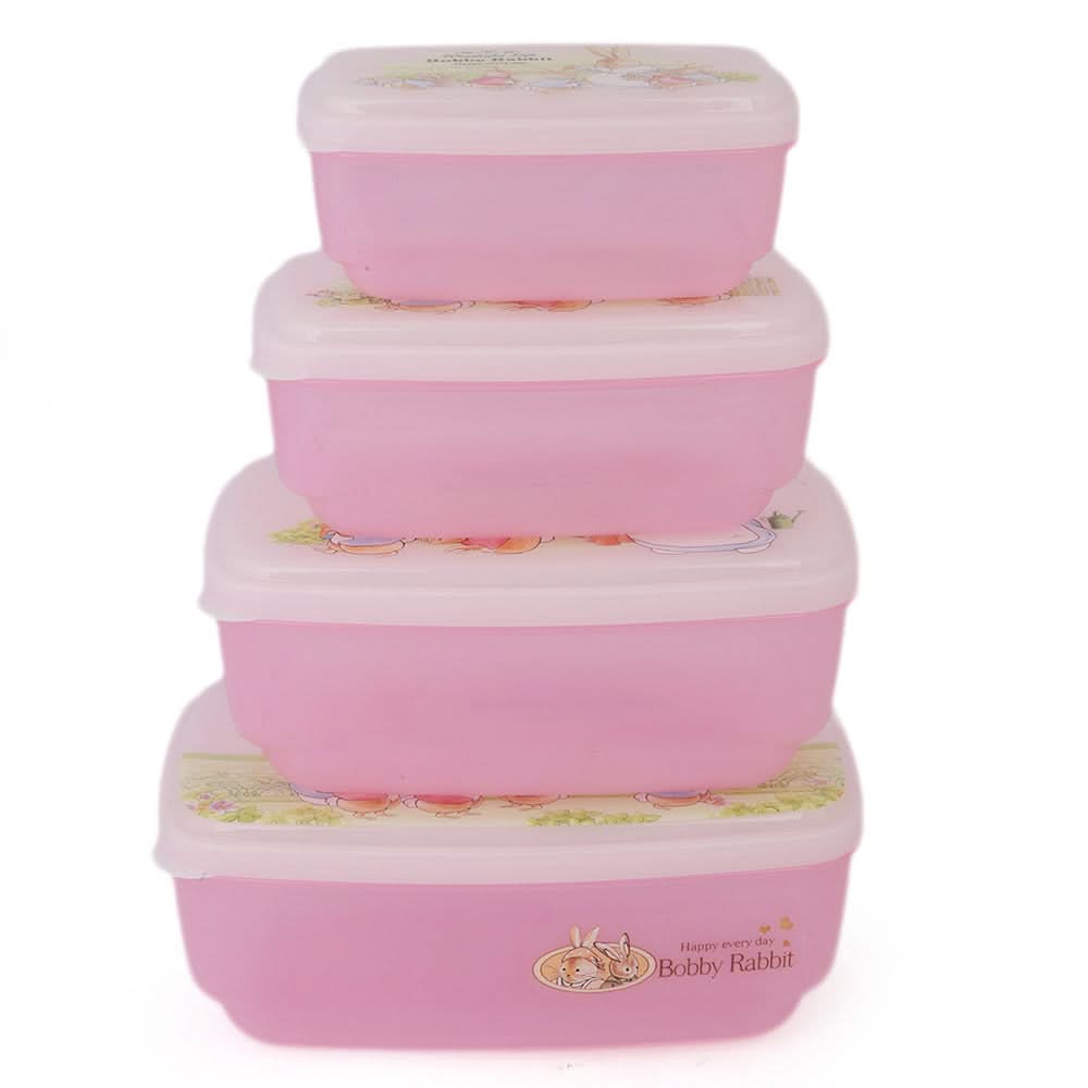 Rabbit Lunch Box 4 Pcs Set - Pink, Home & Lifestyle, Storage Boxes, Chase Value, Chase Value