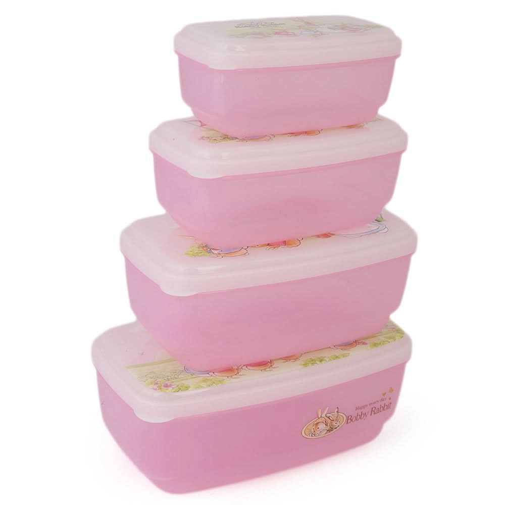 Rabbit Lunch Box 4 Pcs Set - Pink, Home & Lifestyle, Storage Boxes, Chase Value, Chase Value