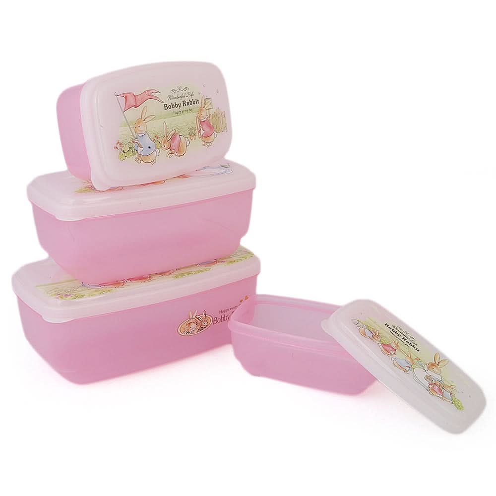 Rabbit Lunch Box 4 Pcs Set - Pink, Home & Lifestyle, Storage Boxes, Chase Value, Chase Value