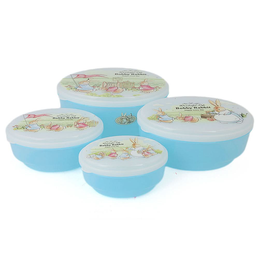 Rabbit Lunch Box 4 Pcs Set - Blue, Home & Lifestyle, Storage Boxes, Chase Value, Chase Value