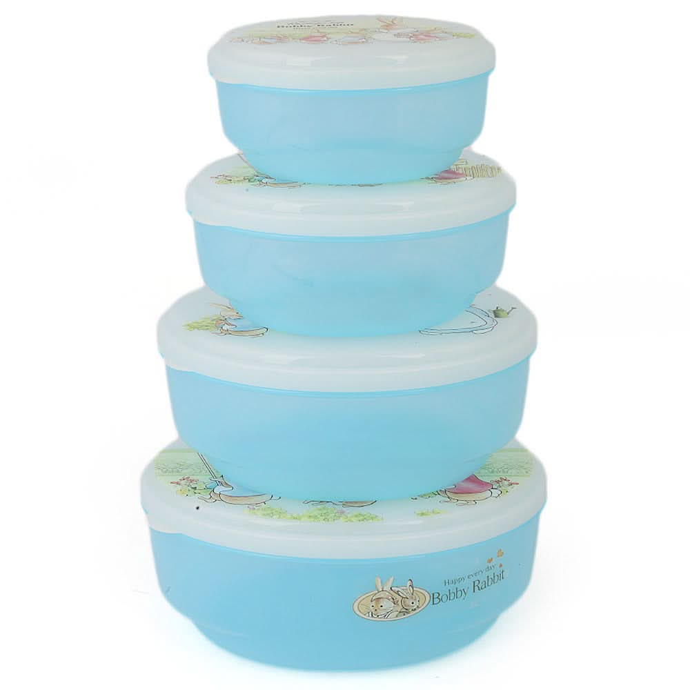 Rabbit Lunch Box 4 Pcs Set - Blue, Home & Lifestyle, Storage Boxes, Chase Value, Chase Value