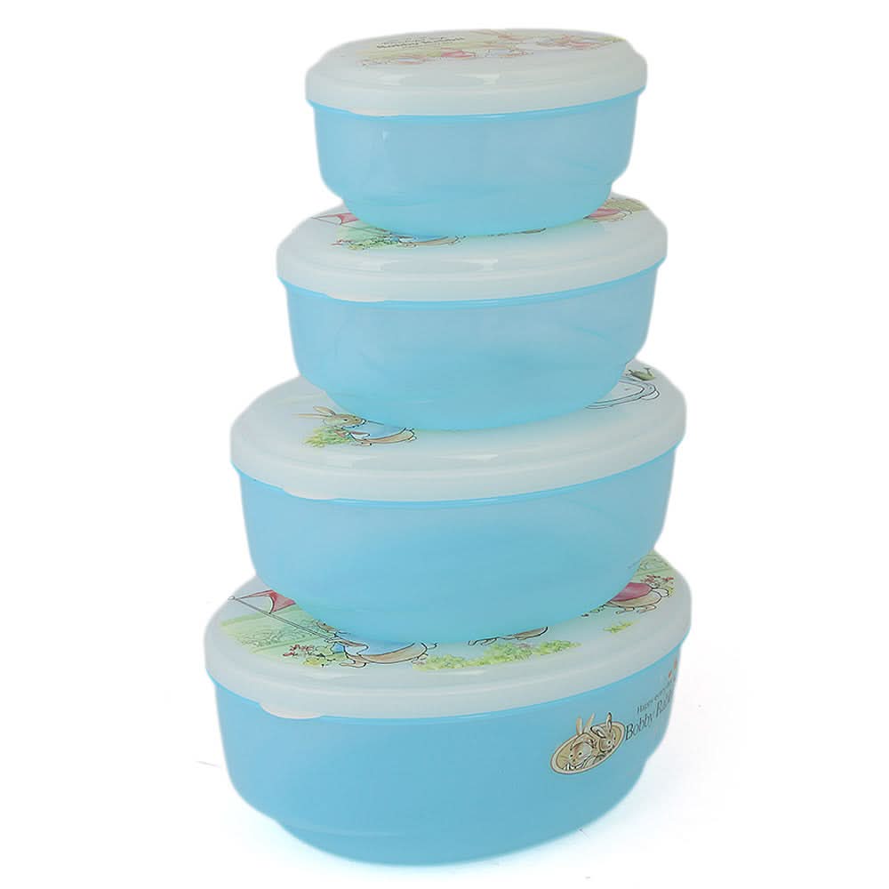 Rabbit Lunch Box 4 Pcs Set - Blue, Home & Lifestyle, Storage Boxes, Chase Value, Chase Value
