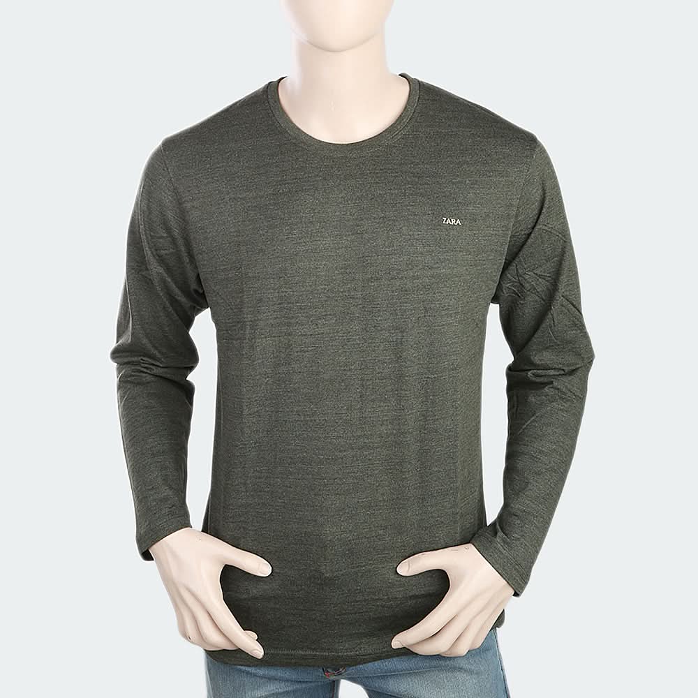 Men's Round Neck Full Sleeves T-Shirt - Green, Men, T-Shirts And Polos, Chase Value, Chase Value