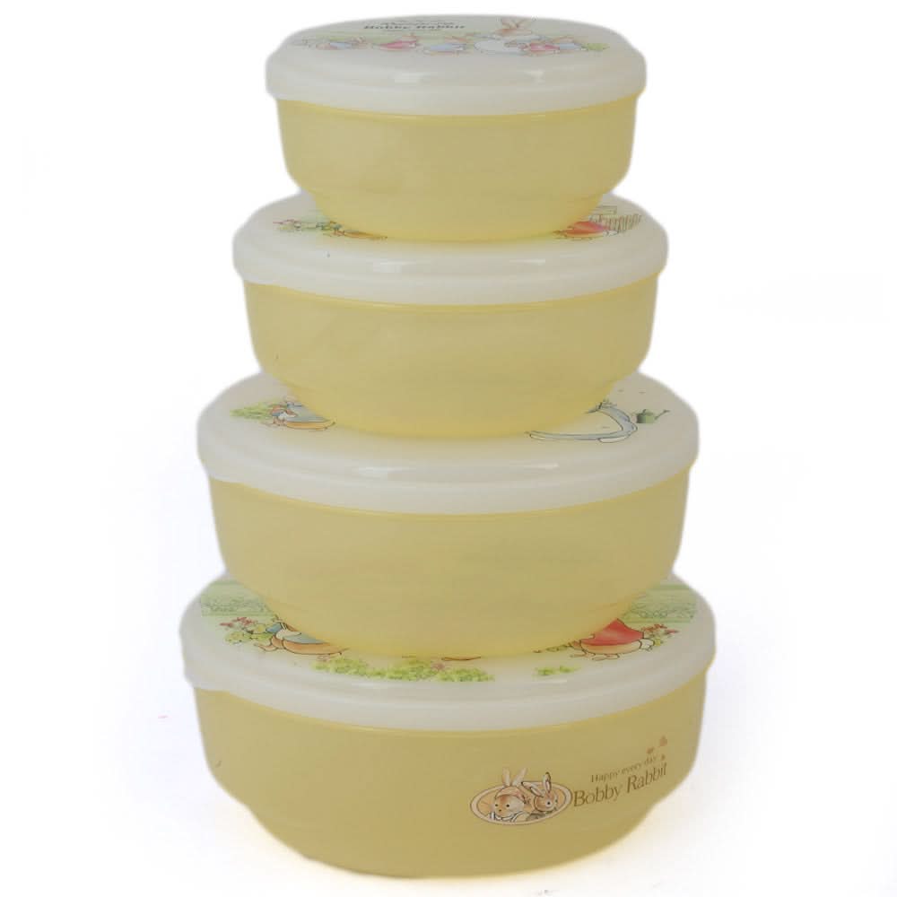 Rabbit Lunch Box 4 Pcs Set - Yellow, Home & Lifestyle, Storage Boxes, Chase Value, Chase Value