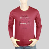 Men's Round Neck Full Sleeves Printed T-Shirt - Maroon, Men, T-Shirts And Polos, Chase Value, Chase Value