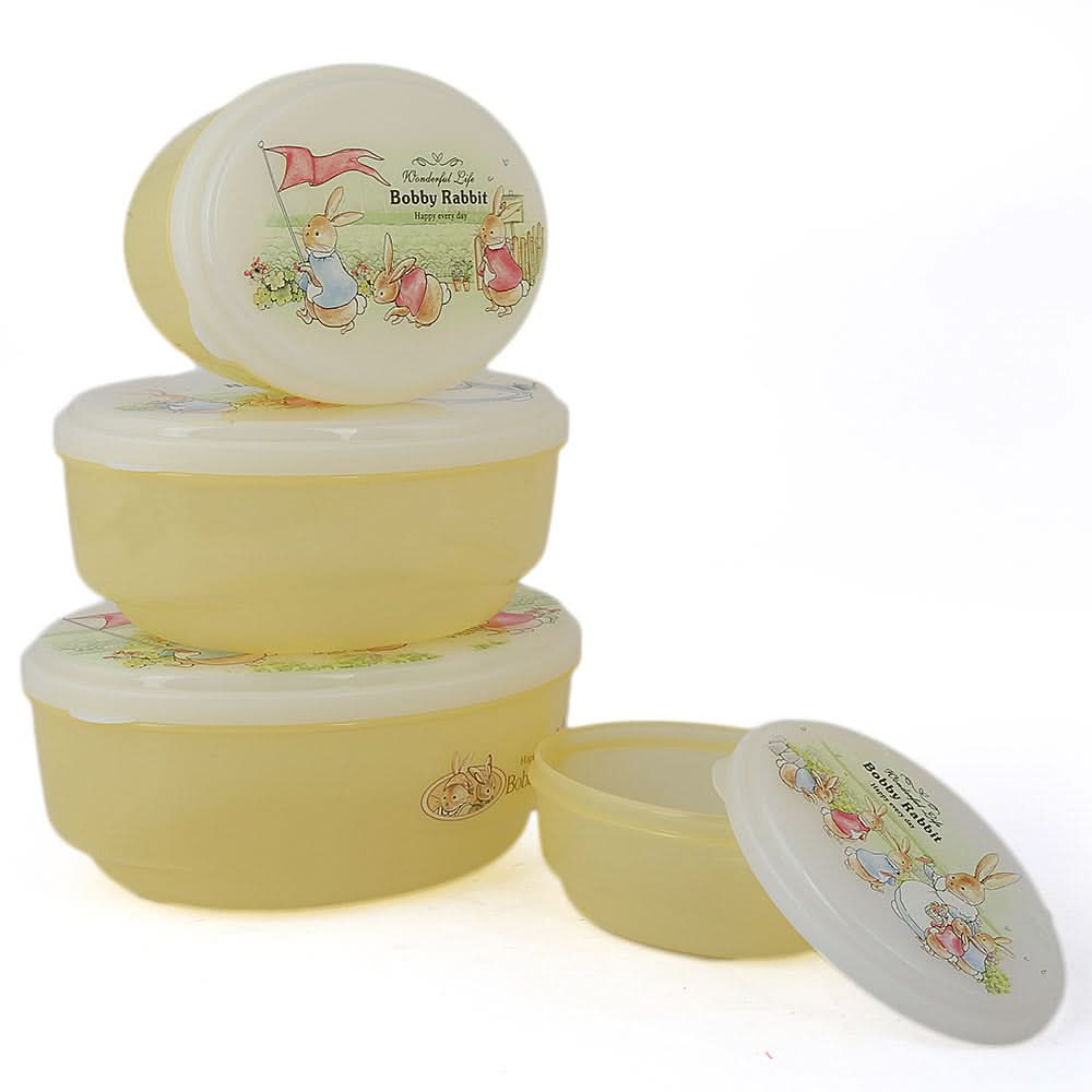Rabbit Lunch Box 4 Pcs Set - Yellow, Home & Lifestyle, Storage Boxes, Chase Value, Chase Value