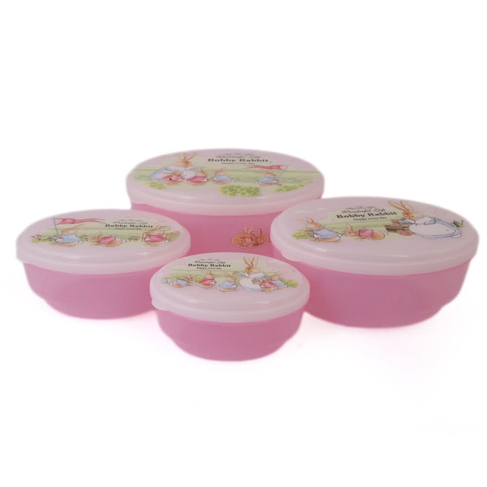 Rabbit Lunch Box 4 Pcs Set - Pink, Home & Lifestyle, Storage Boxes, Chase Value, Chase Value