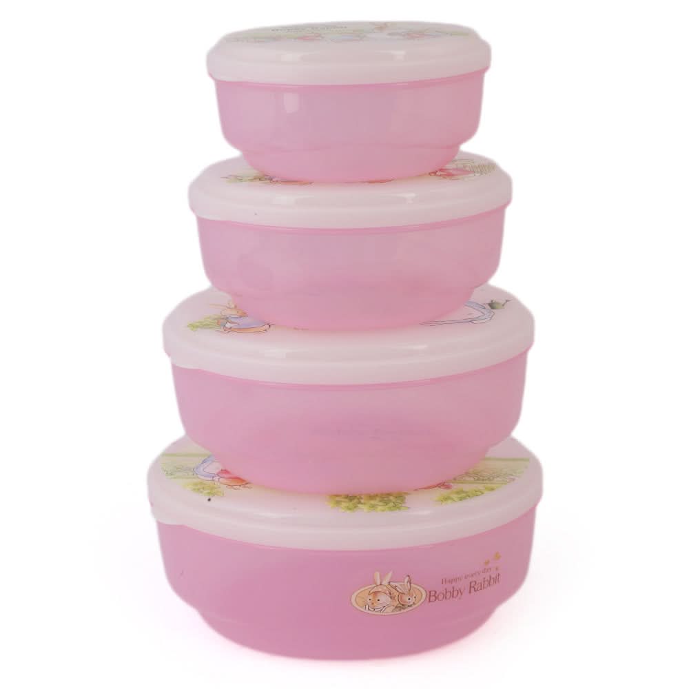 Rabbit Lunch Box 4 Pcs Set - Pink, Home & Lifestyle, Storage Boxes, Chase Value, Chase Value