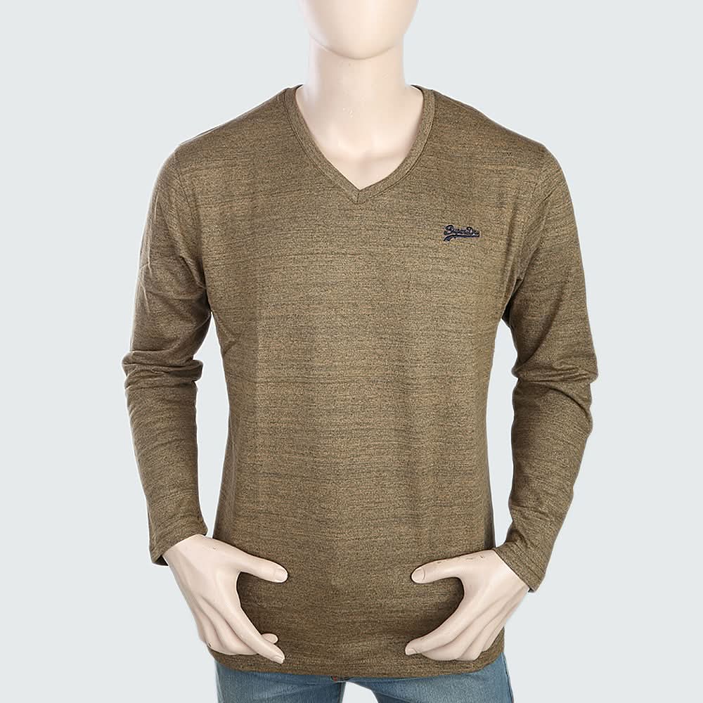 Men's V Neck Full Sleeves T-Shirt - Rust, Men, T-Shirts And Polos, Chase Value, Chase Value