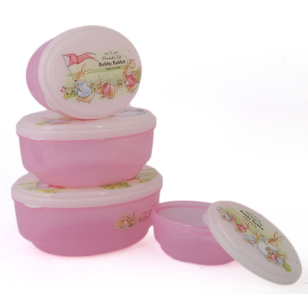 Rabbit Lunch Box 4 Pcs Set - Pink, Home & Lifestyle, Storage Boxes, Chase Value, Chase Value