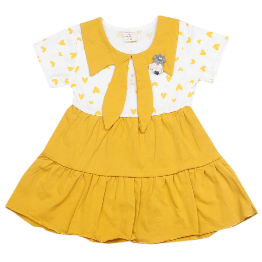 Newborn Girls Half Sleeves Frock - Mustard, Kids, Newborn Girls Frocks, Chase Value, Chase Value