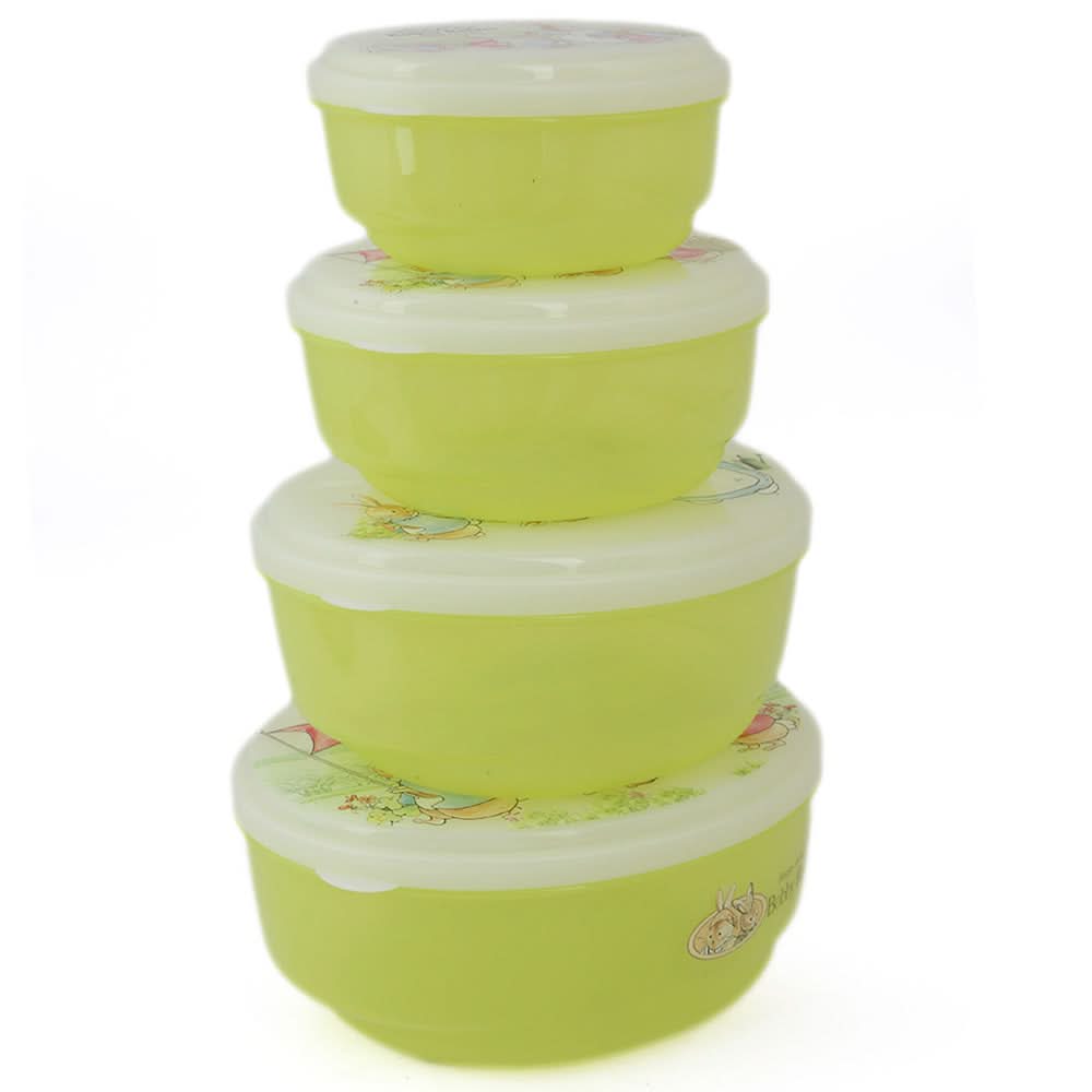 Rabbit Lunch Box 4 Pcs Set - Green, Home & Lifestyle, Storage Boxes, Chase Value, Chase Value