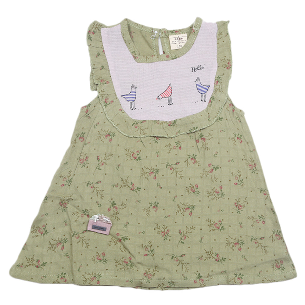 Newborn Girls Half Sleeves Frock - Olive, Kids, Newborn Girls Frocks, Chase Value, Chase Value