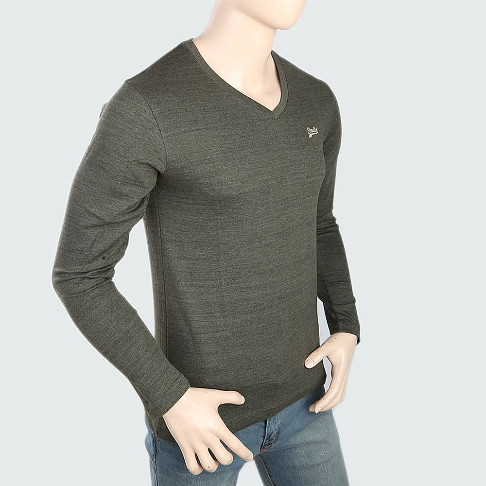 Men's V Neck Full Sleeves T-Shirt - Green, Men, T-Shirts And Polos, Chase Value, Chase Value
