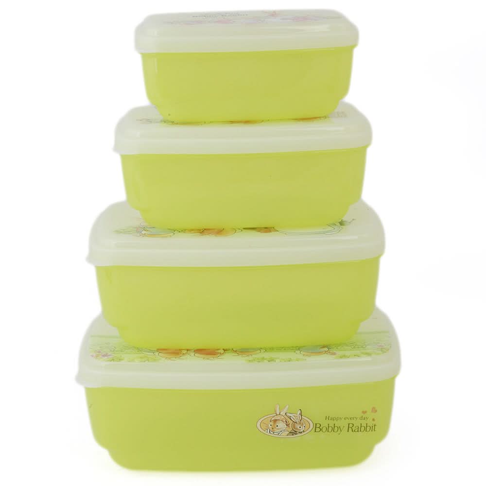 Rabbit Lunch Box 4 Pcs Set - Green, Home & Lifestyle, Storage Boxes, Chase Value, Chase Value