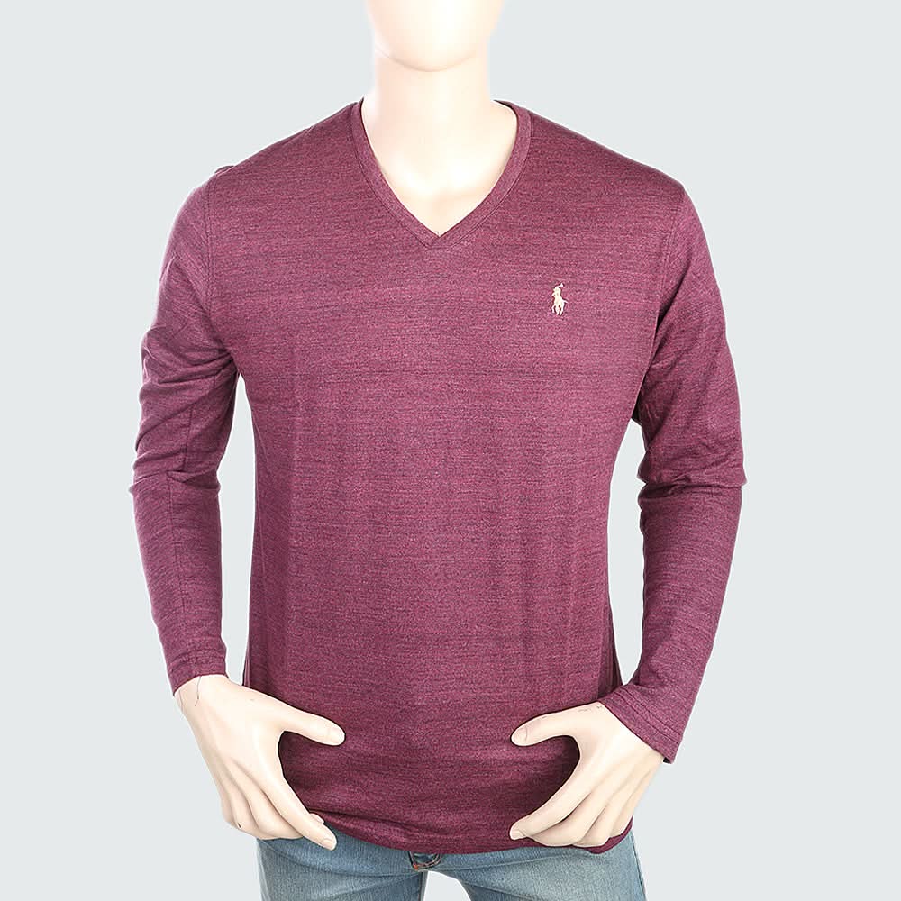 Men's V Neck Full Sleeves T-Shirt - Purple, Men, T-Shirts And Polos, Chase Value, Chase Value