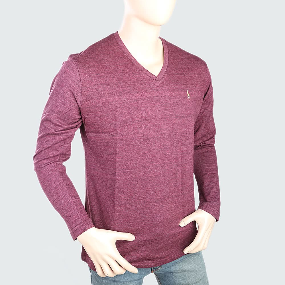 Men's V Neck Full Sleeves T-Shirt - Purple, Men, T-Shirts And Polos, Chase Value, Chase Value