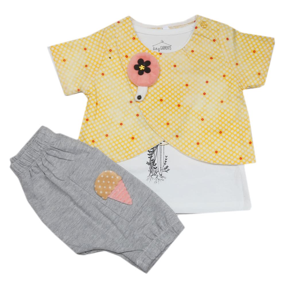 Newborn Girls Half Sleeves Suit - Yellow, Kids, Newborn Girls Sets And Suits, Chase Value, Chase Value