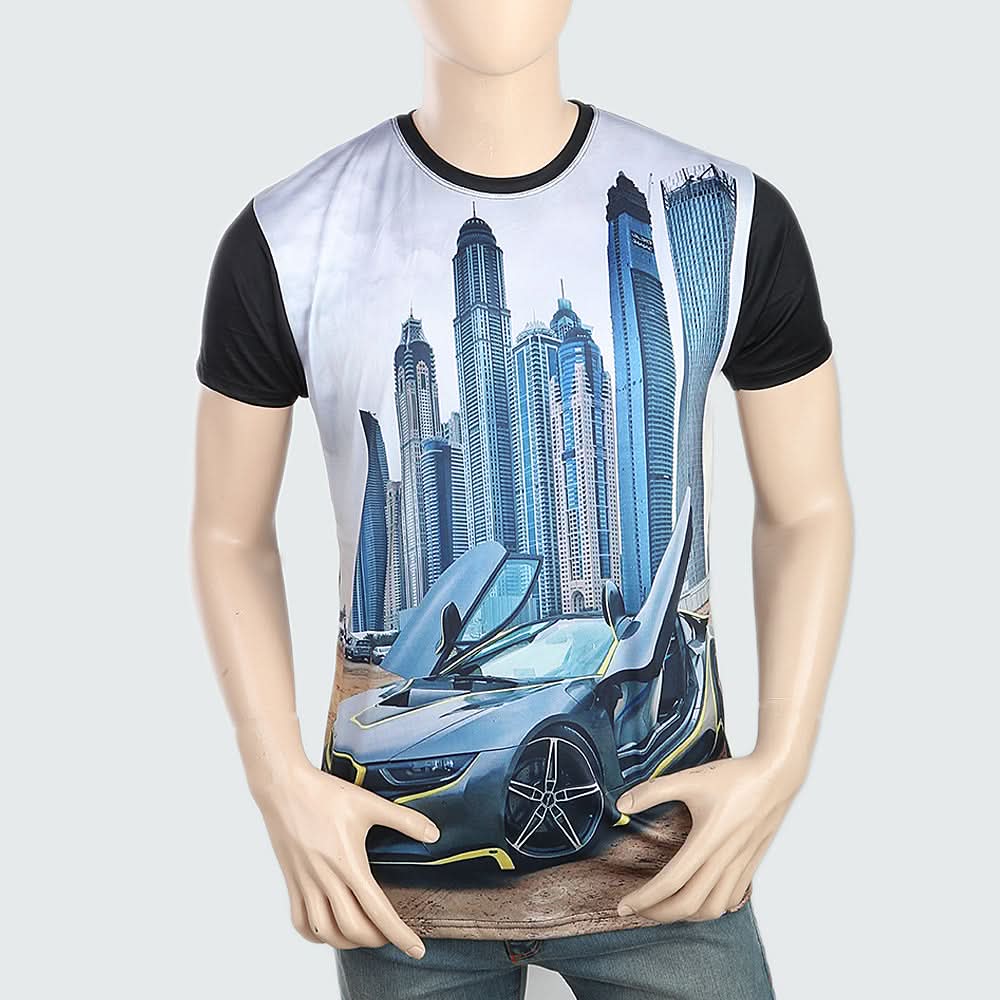 Men's Sublimation Printed Half Sleeves T-Shirt - Black, Men, T-Shirts And Polos, Chase Value, Chase Value