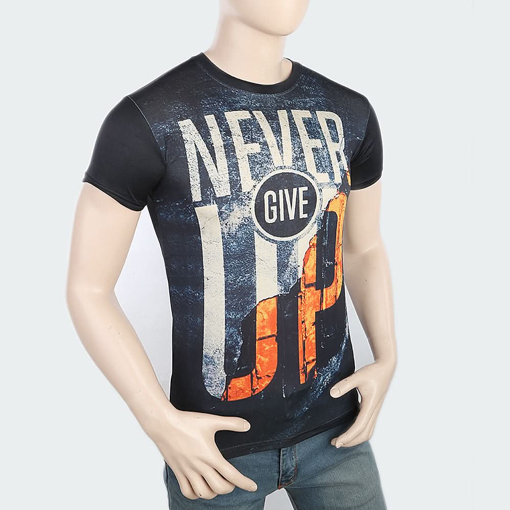 Men's Sublimation Printed Half Sleeves T-Shirt - Black, Men, T-Shirts And Polos, Chase Value, Chase Value