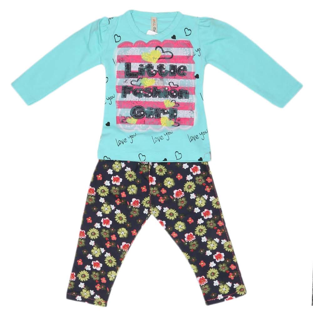 Girls Full Sleeves 2 Piece Suit - Cyan, Kids, Girls Sets And Suits, Chase Value, Chase Value