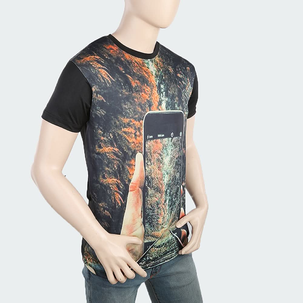 Men's Sublimation Printed Half Sleeves T-Shirt - Black, Men, T-Shirts And Polos, Chase Value, Chase Value