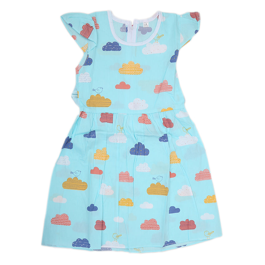 Girls Cotton Frock - Sky Blue, Kids, Girls Frocks, Chase Value, Chase Value