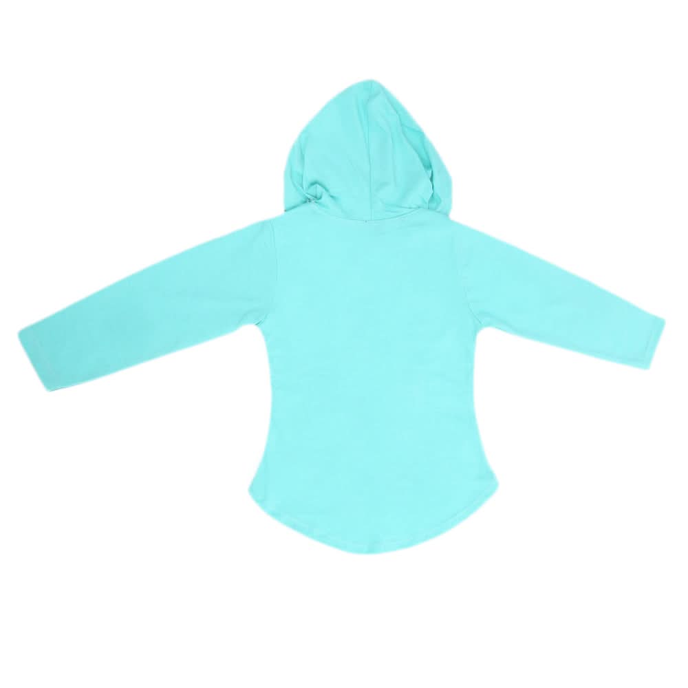 Girls Full Sleeves Hooded T-Shirt With Stone - Cyan, Kids, Girls T-Shirts, Chase Value, Chase Value