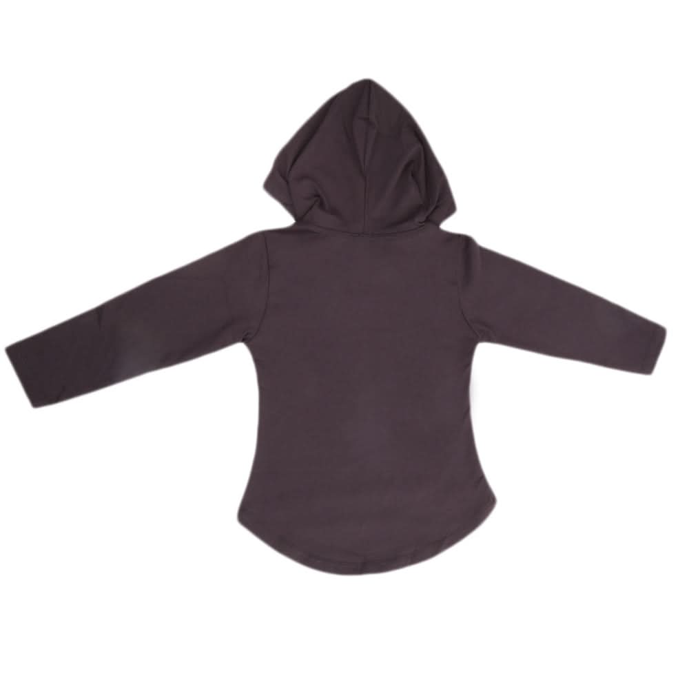 Girls Full Sleeves Hooded T-Shirt With Stone - Dark Grey, Kids, Girls T-Shirts, Chase Value, Chase Value