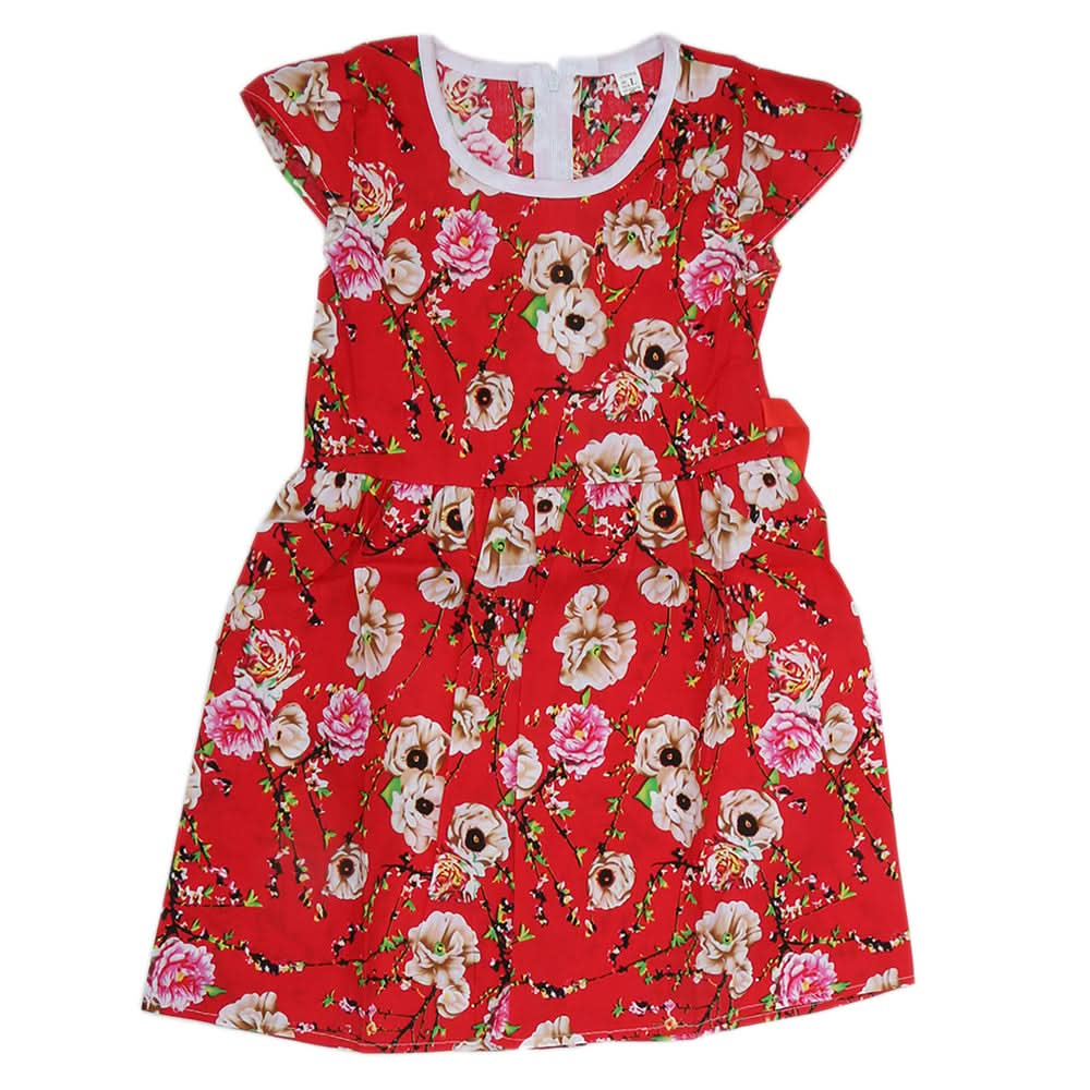 Girls Cotton Frock - Red, Kids, Girls Frocks, Chase Value, Chase Value