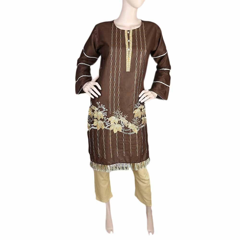 Women's Embroidered 2 Piece Suit - Brown, Women, Shalwar Suits, Chase Value, Chase Value
