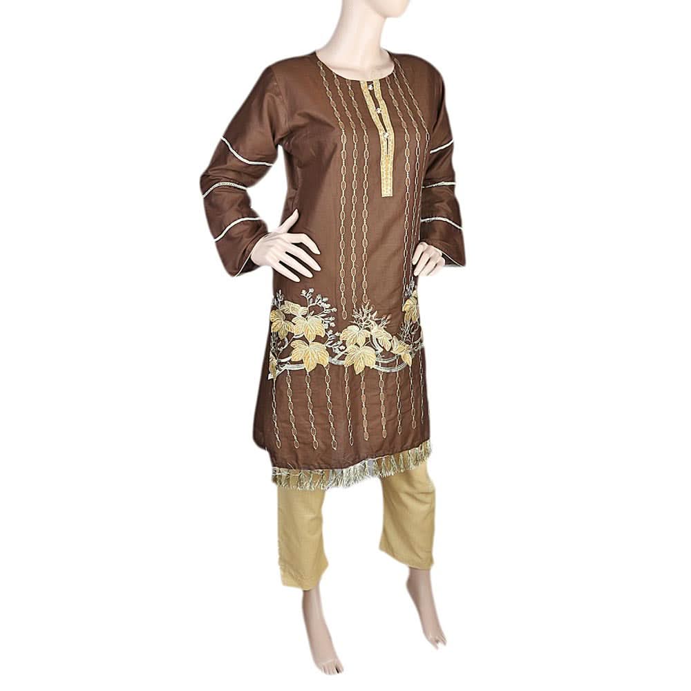Women's Embroidered 2 Piece Suit - Brown, Women, Shalwar Suits, Chase Value, Chase Value