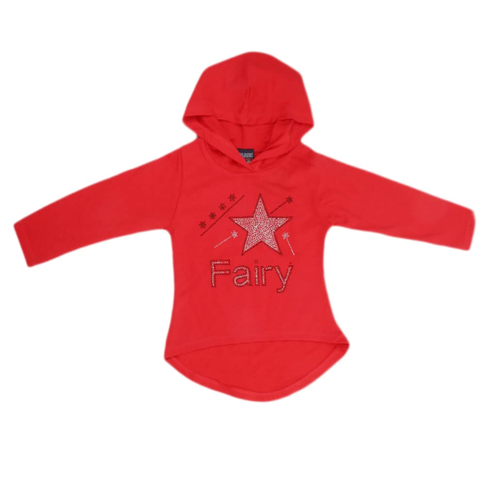 Girls Full Sleeves Hooded T-Shirt With Stone - Red, Kids, Girls T-Shirts, Chase Value, Chase Value