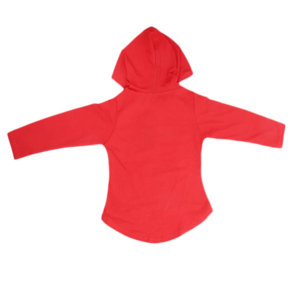 Girls Full Sleeves Hooded T-Shirt With Stone - Red, Kids, Girls T-Shirts, Chase Value, Chase Value