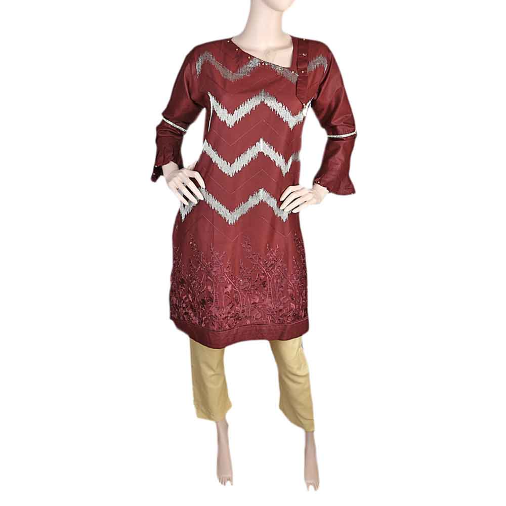 Women's Embroidered 2 Piece Suit - Maroon, Women, Shalwar Suits, Chase Value, Chase Value