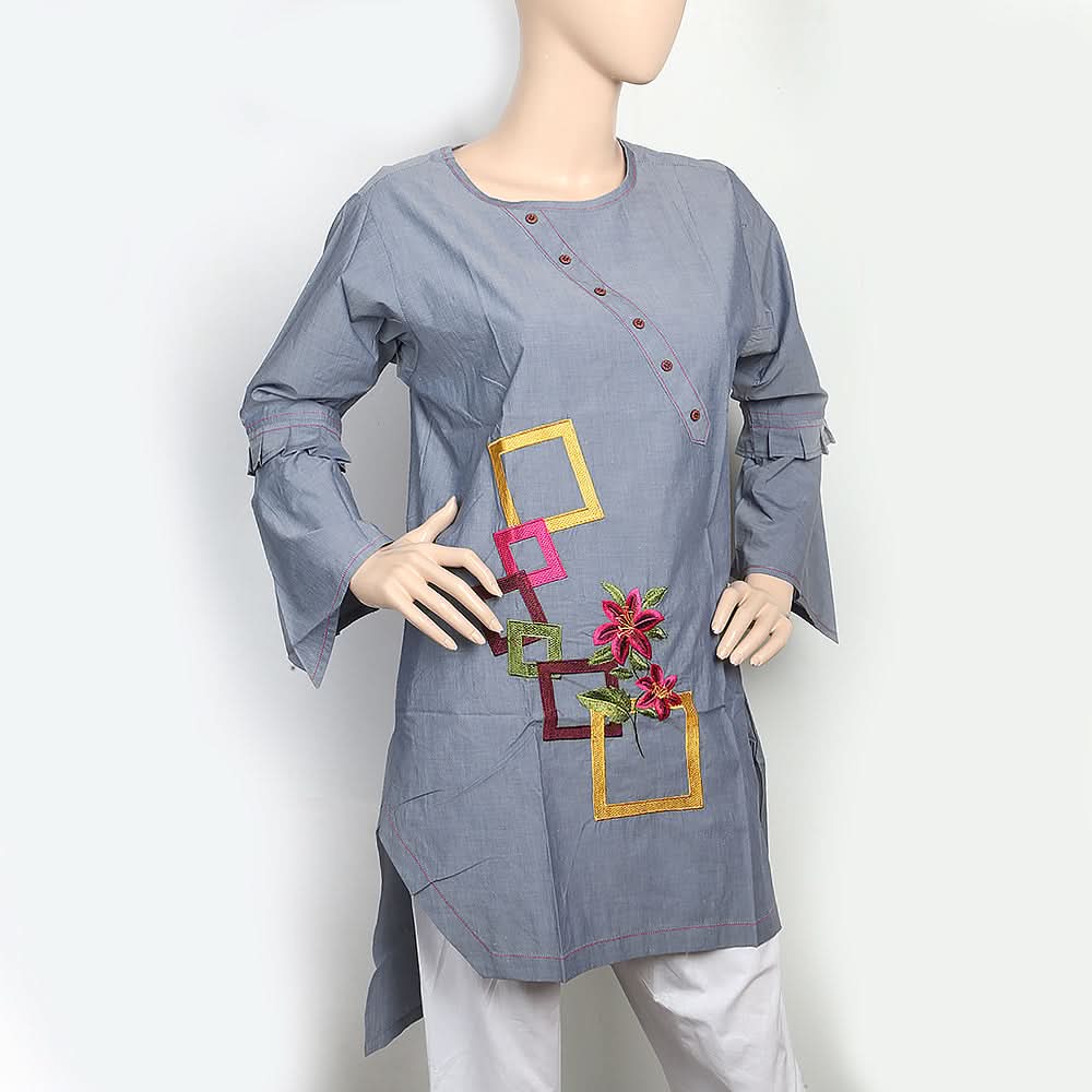 Women's Cross Neck Patti Kurti - Grey, Women, Ready Kurtis, Chase Value, Chase Value