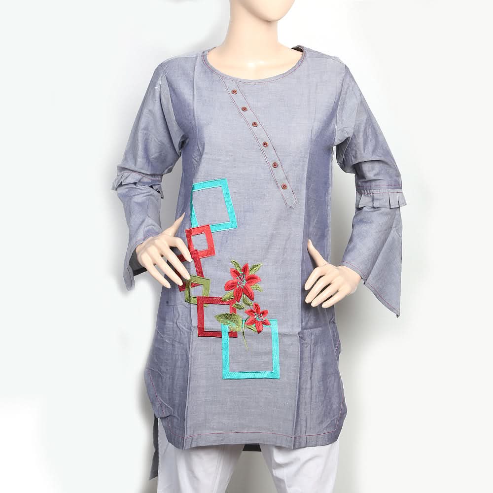 Women's Cross Neck Patti Kurti- Light Grey -B, Women, Ready Kurtis, Chase Value, Chase Value