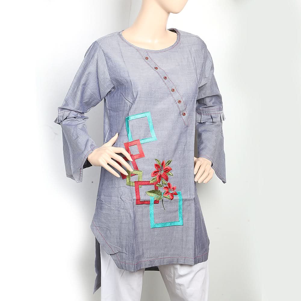 Women's Cross Neck Patti Kurti - Navy Blue, Women, Ready Kurtis, Chase Value, Chase Value