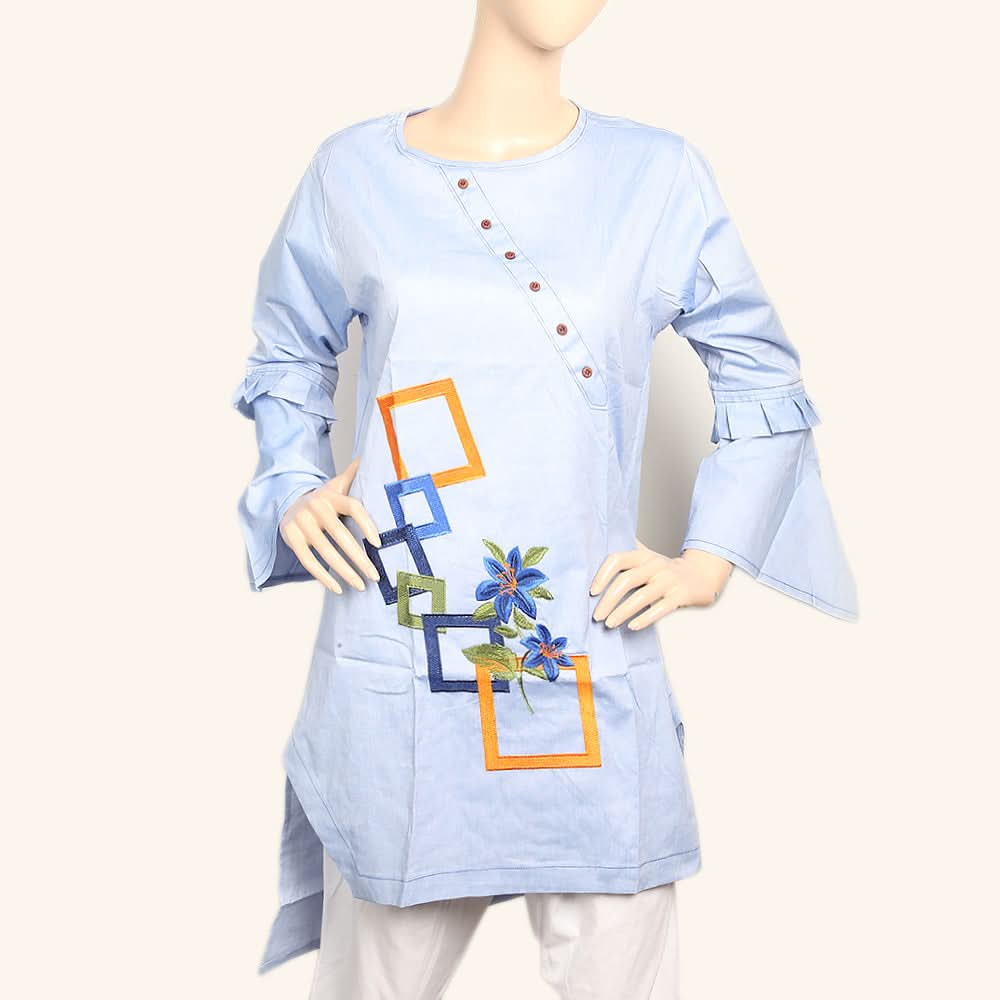 Women's Cross Neck Patti Kurti- Light Blue, Women, Ready Kurtis, Chase Value, Chase Value