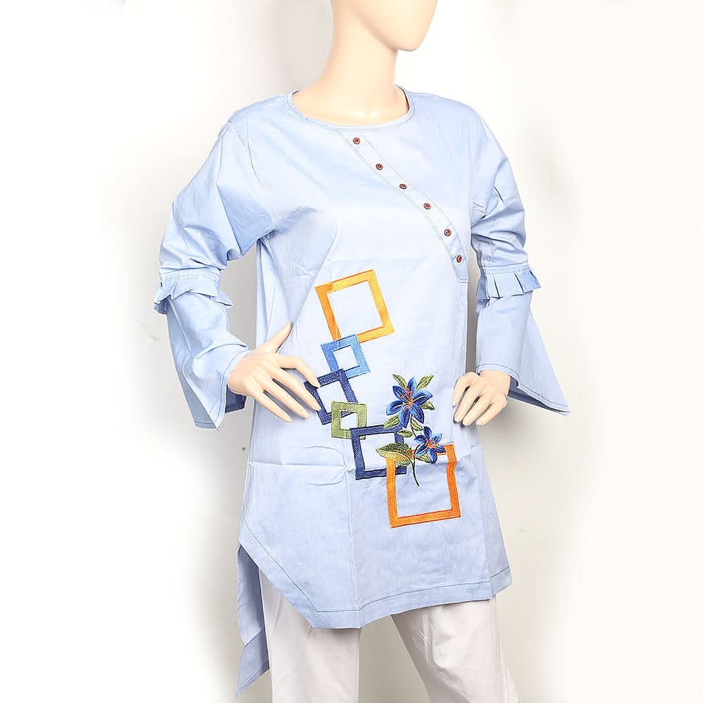 Women's Cross Neck Patti Kurti- Light Blue, Women, Ready Kurtis, Chase Value, Chase Value