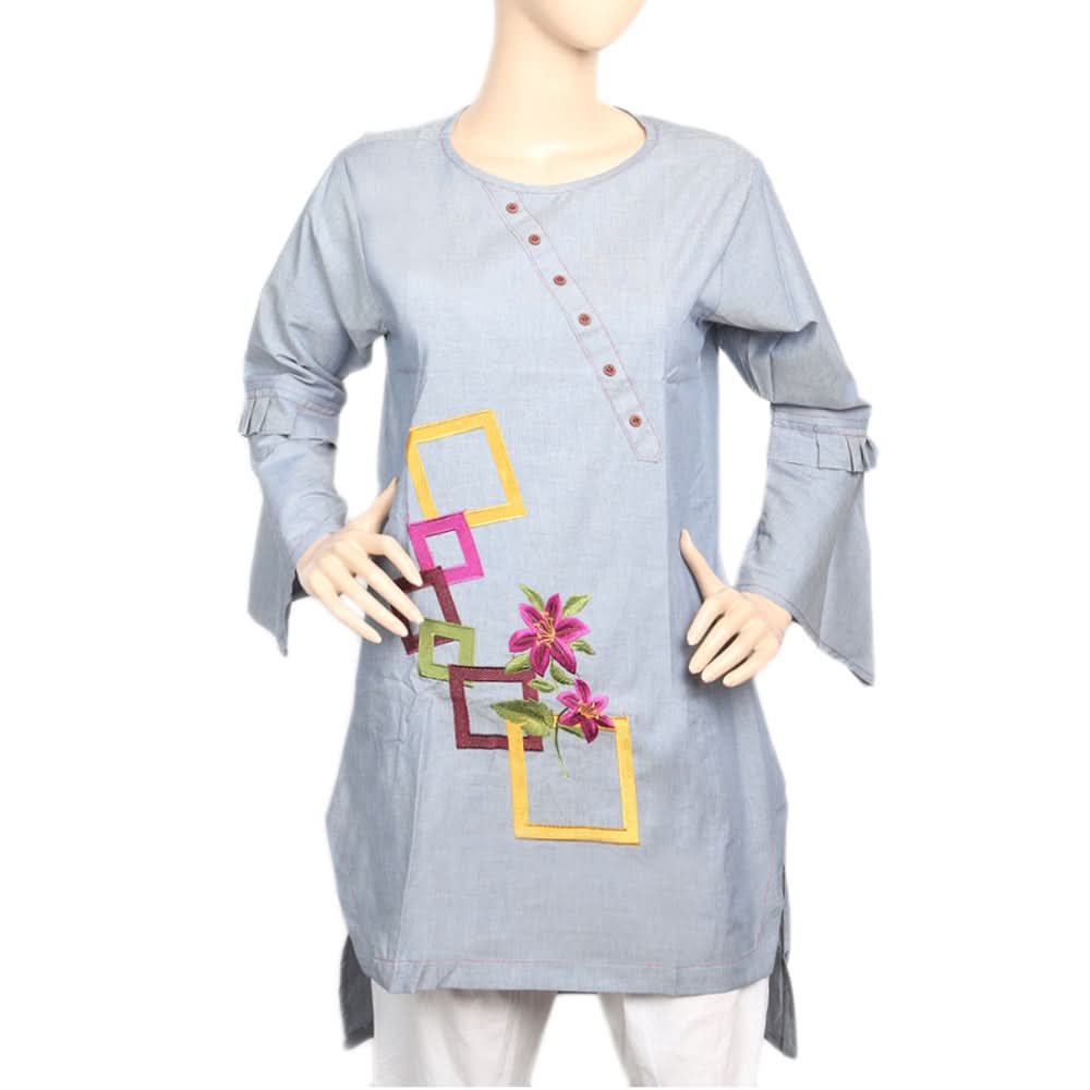 Women's Cross Neck Patti Kurti - Blue, Women, Ready Kurtis, Chase Value, Chase Value