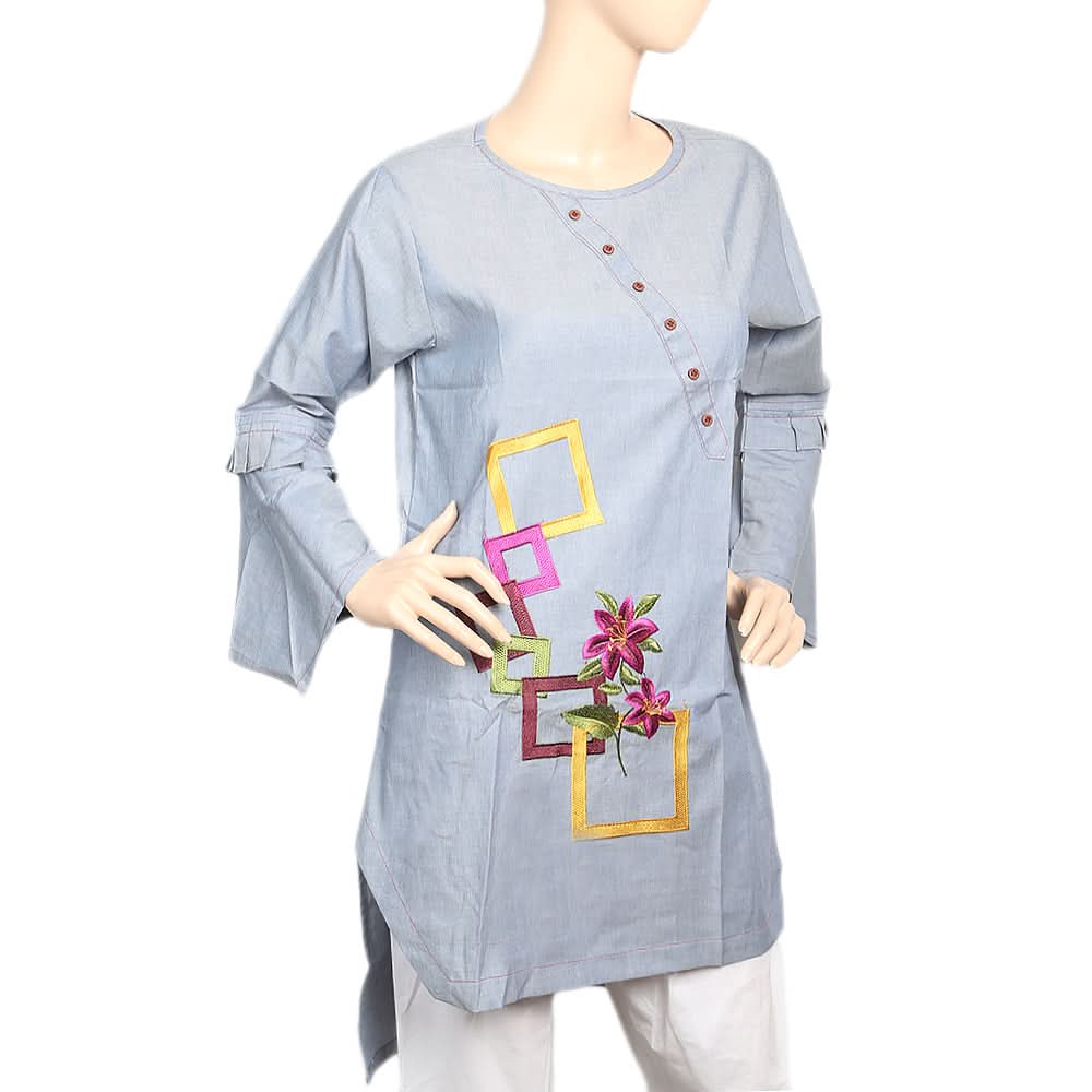 Women's Cross Neck Patti Kurti - Blue, Women, Ready Kurtis, Chase Value, Chase Value