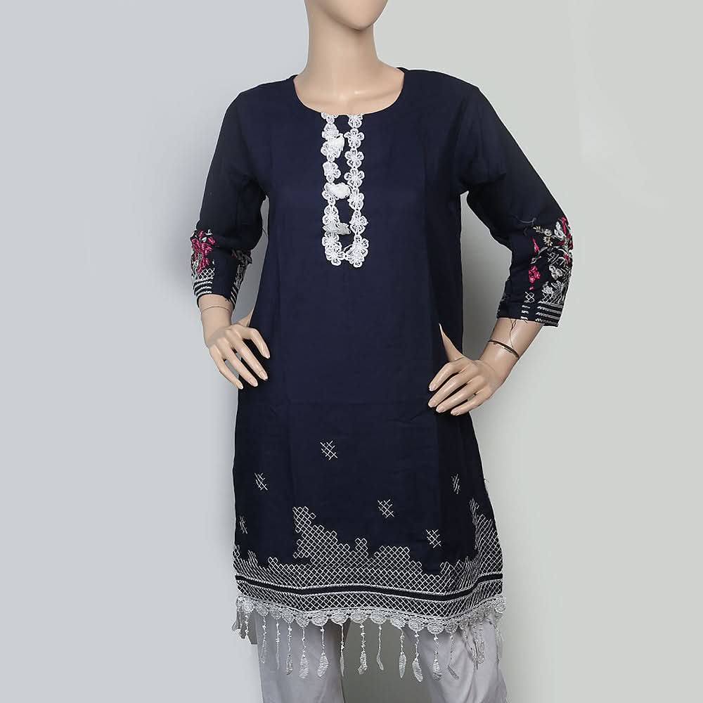 Women's Embroidered Kurti With Lace - Navy Blue, Women, Ready Kurtis, Chase Value, Chase Value