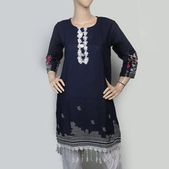 Women's Embroidered Kurti With Lace - Navy Blue, Women, Ready Kurtis, Chase Value, Chase Value