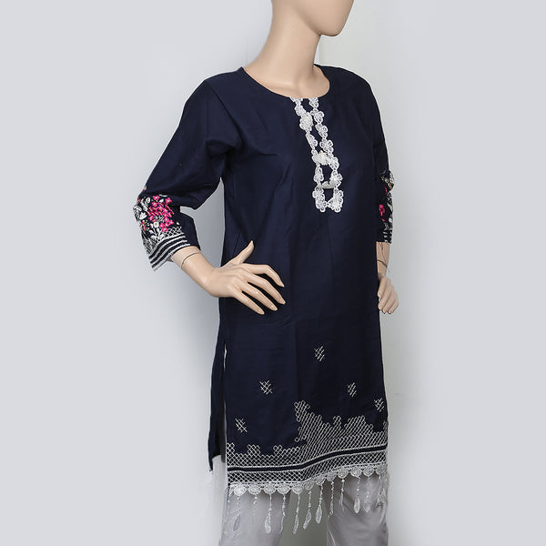 Women's Embroidered Kurti With Lace - Navy Blue, Women, Ready Kurtis, Chase Value, Chase Value