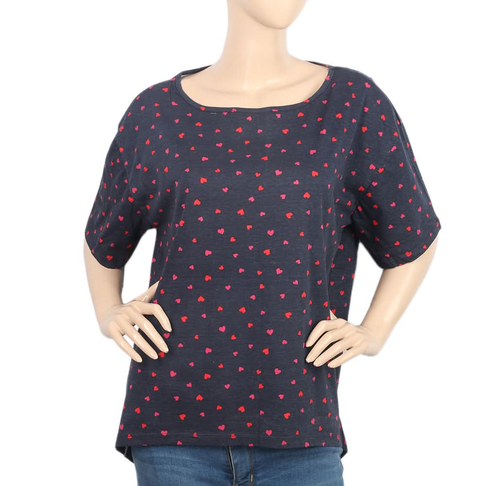Women's Half Sleeves Printed T-Shirt - Navy Blue, Women, T-Shirts And Tops, Chase Value, Chase Value