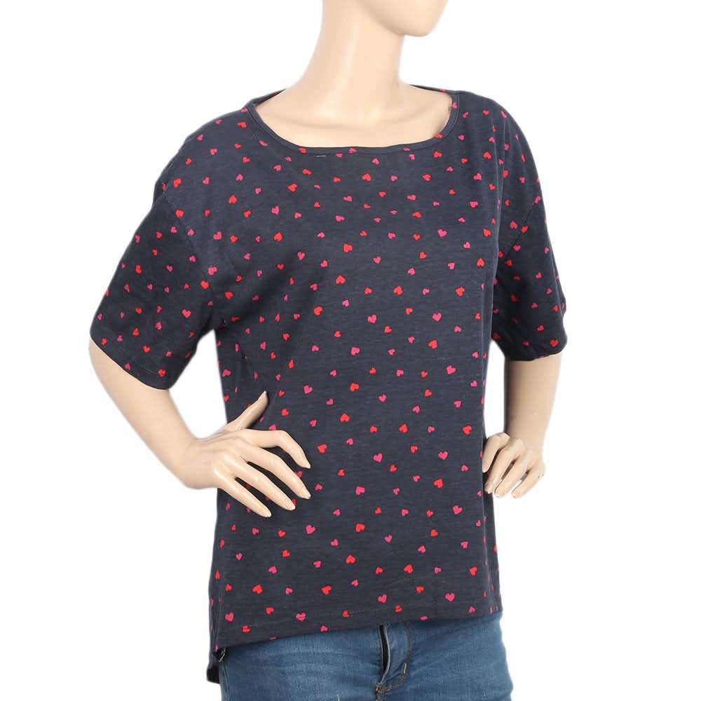 Women's Half Sleeves Printed T-Shirt - Navy Blue, Women, T-Shirts And Tops, Chase Value, Chase Value